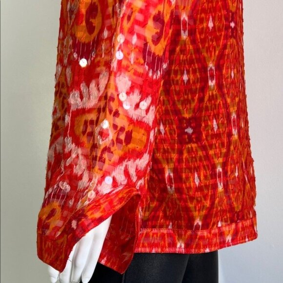 TORY BURCH Stephanie Sequin Silk Tunic Red Orange Size M - Picture 5 of 9
